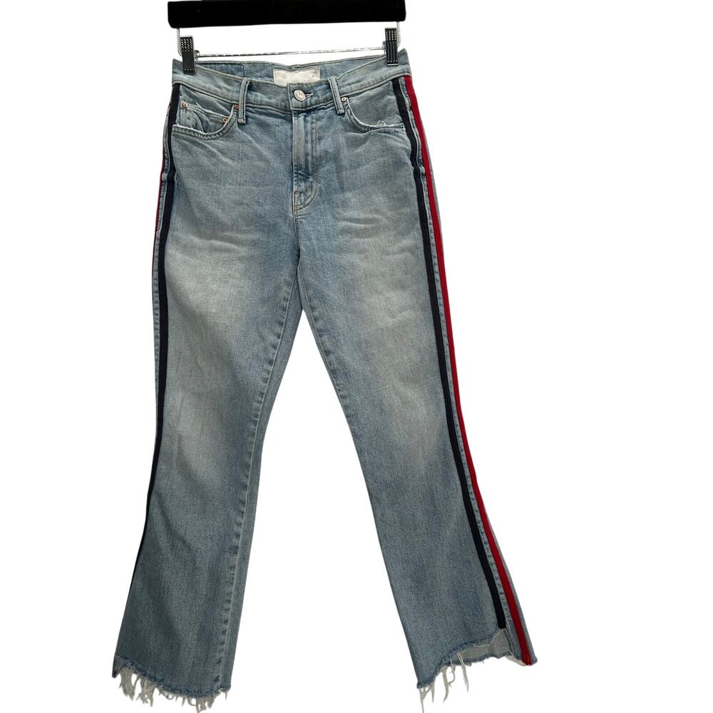 Mother Superior the Insider crop step fray blue jeans 25 tuxedo stripe